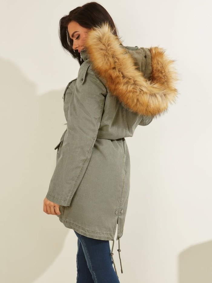 Guess Faux Fur Hood Kadın Parka Yeşil | TR-098836