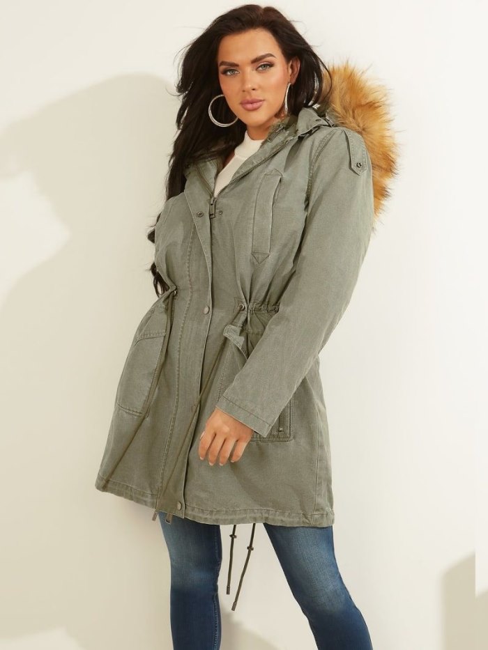 Guess Faux Fur Hood Kadın Parka Yeşil | TR-098836