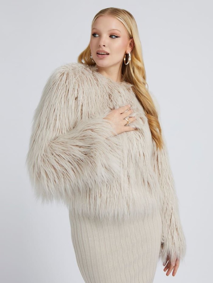 Guess Faux Fur Kadın Ceket Beyaz | TR-568372