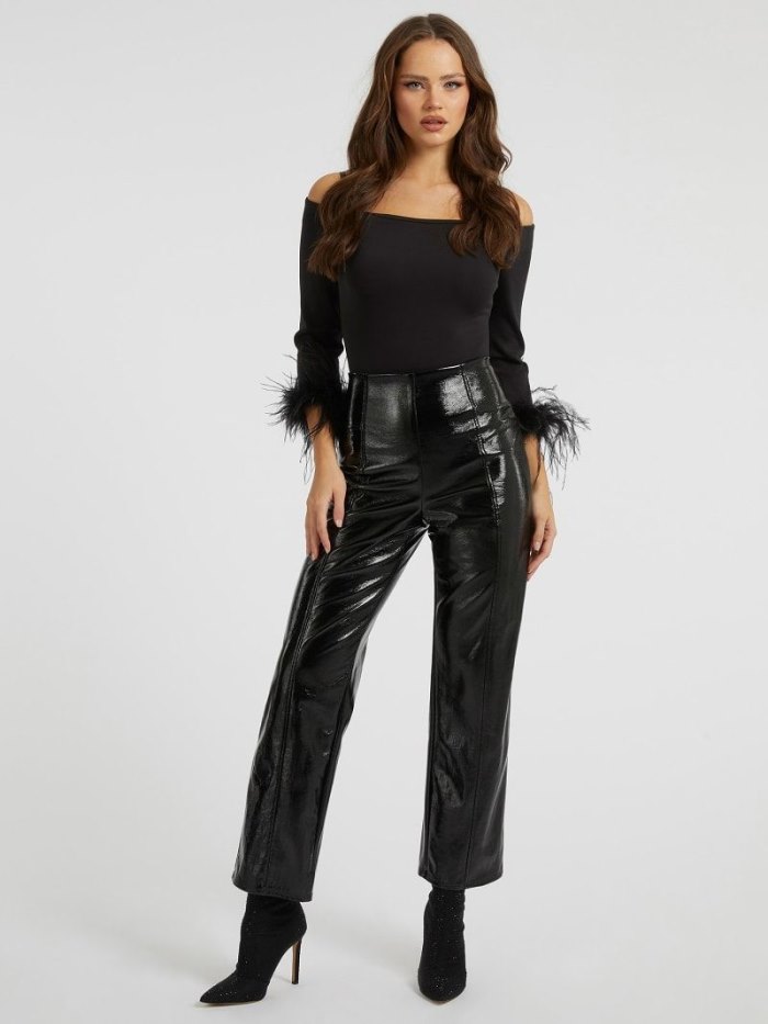 Guess Feather Cuff Body Kadın Bodysuit Siyah | TR-307289