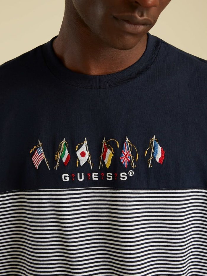 Guess Flag Logo Erkek Tişört Mavi | TR-177805