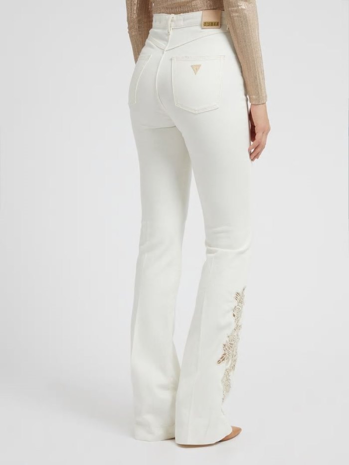 Guess Flare Denim Pant Embroidery Kadın Giyim Beyaz | TR-147316