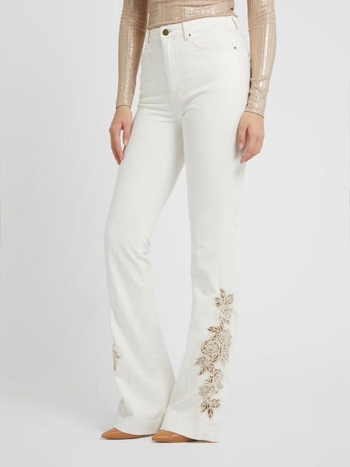 Guess Flare Denim Pant Embroidery Kadın Giyim Beyaz | TR-147316