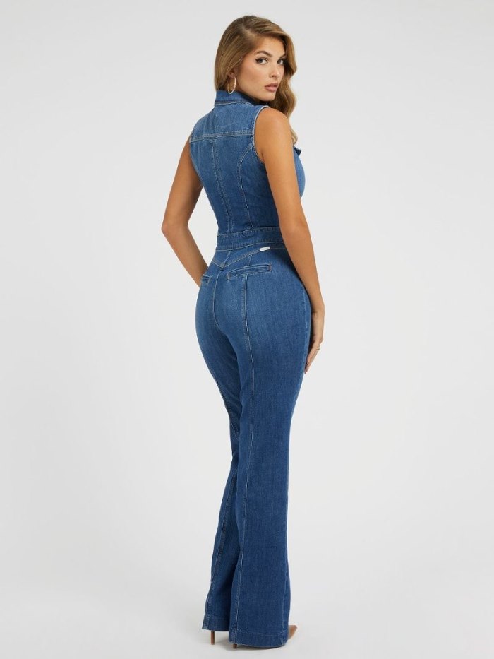 Guess Flare Kadın Denim Jumpsuit Mavi | TR-725892