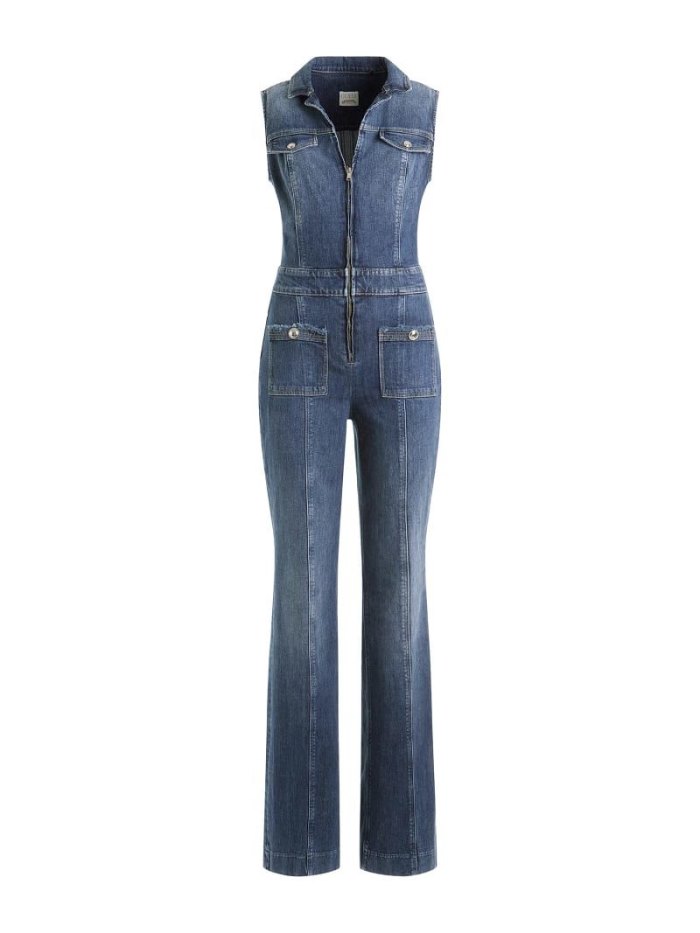 Guess Flare Kadın Denim Jumpsuit Mavi | TR-725892