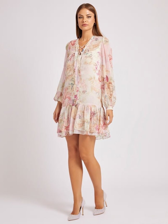 Guess Floral Print Kadın Elbise Pembe | TR-940588