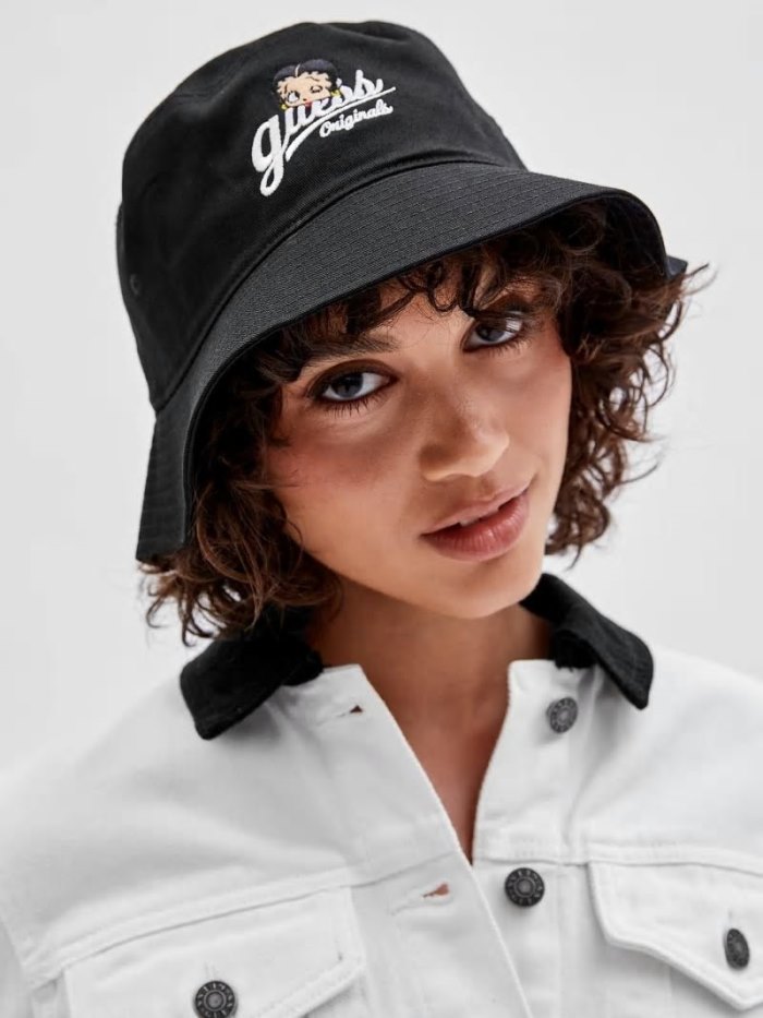 Guess Front Logo Bucket Kadın Şapkalar Siyah | TR-552558