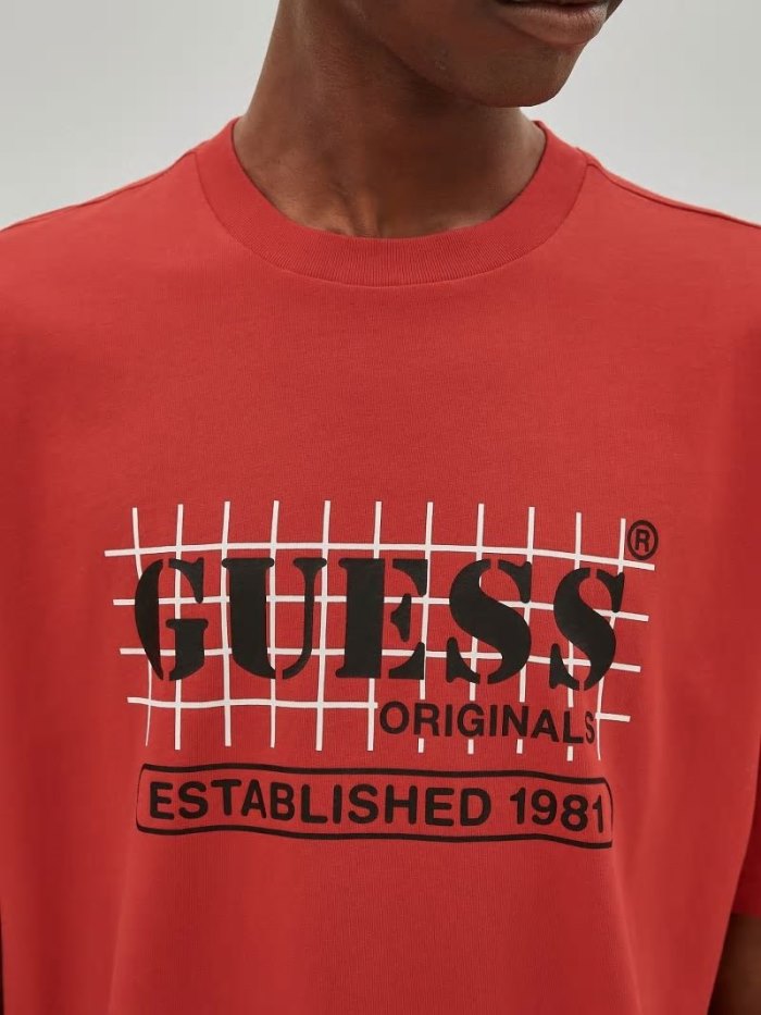 Guess Front Logo Erkek Tişört Kırmızı | TR-066365