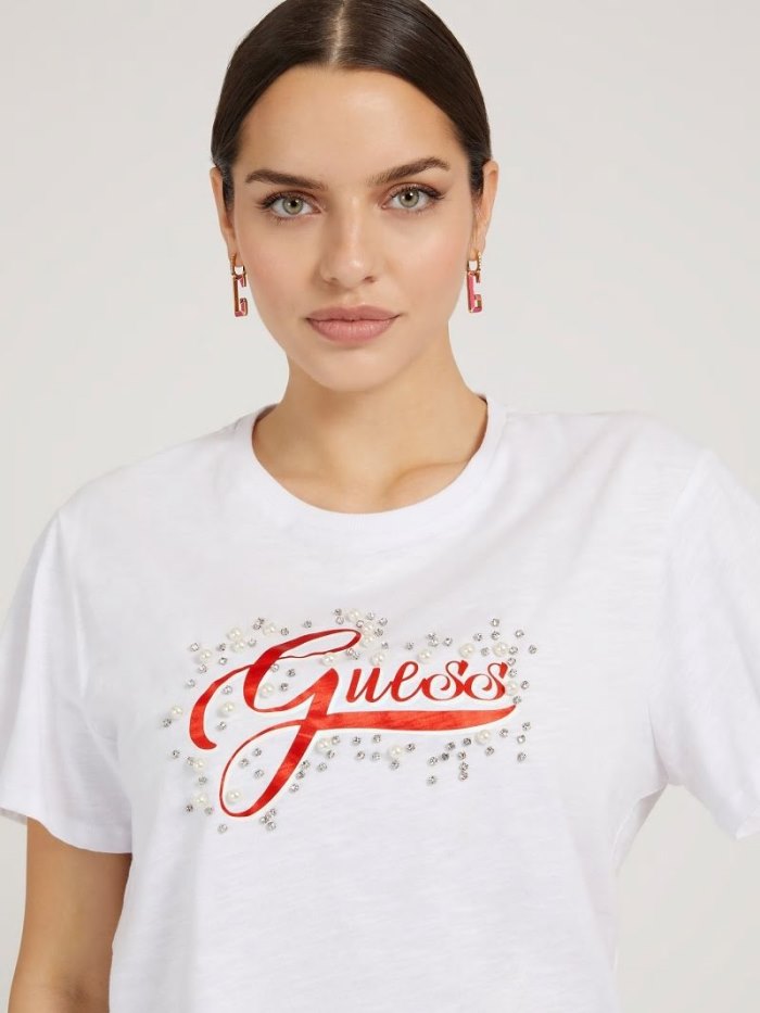 Guess Front Logo Kadın Tişört Beyaz | TR-221090