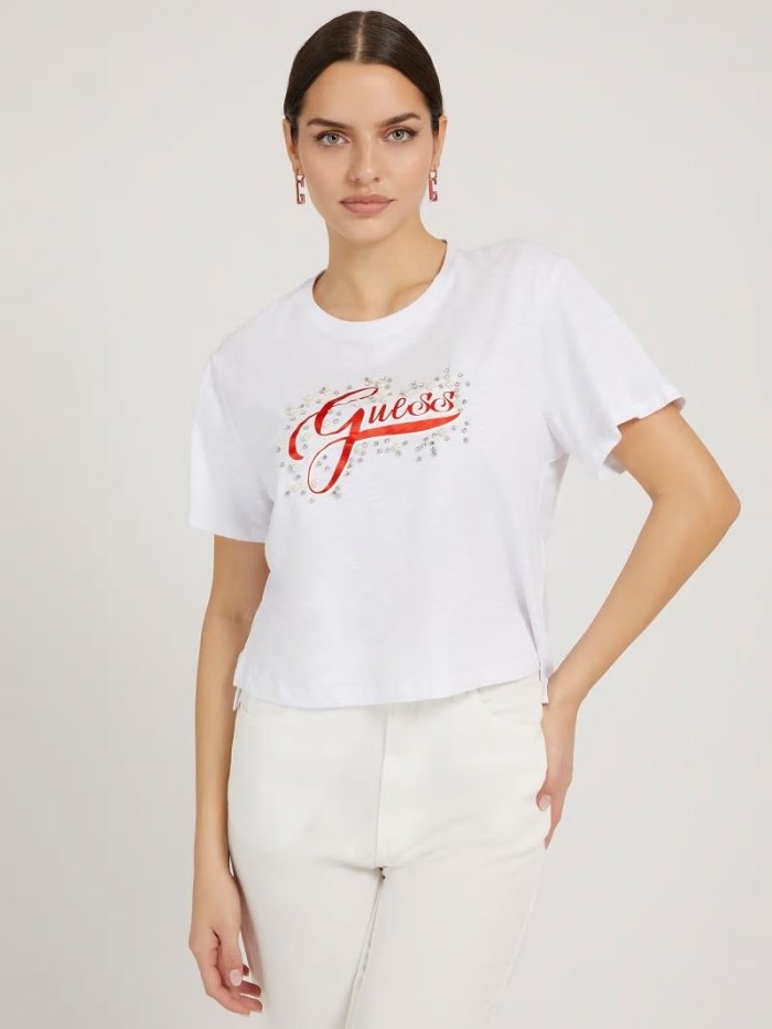 Guess Front Logo Kadın Tişört Beyaz | TR-221090