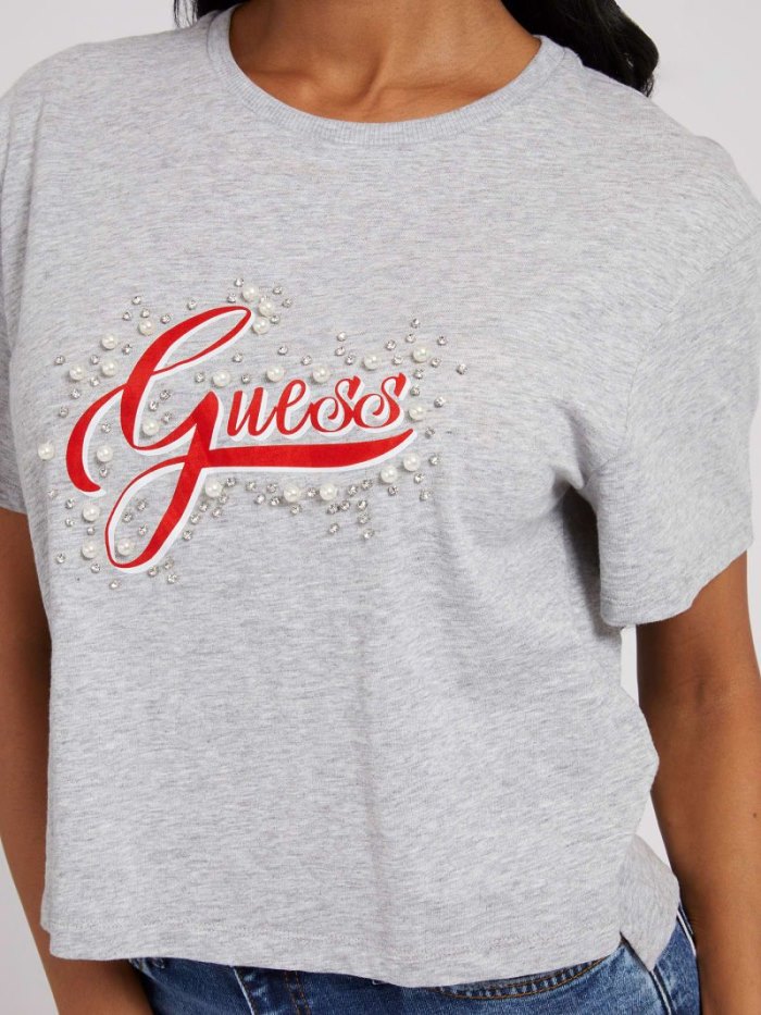 Guess Front Logo Kadın Tişört Gri | TR-079085