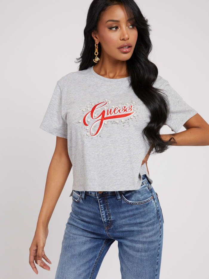 Guess Front Logo Kadın Tişört Gri | TR-079085