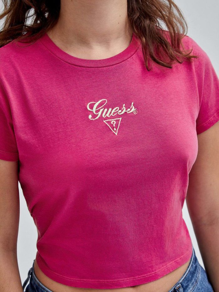 Guess Front Logo Kadın Tişört Pembe | TR-033831