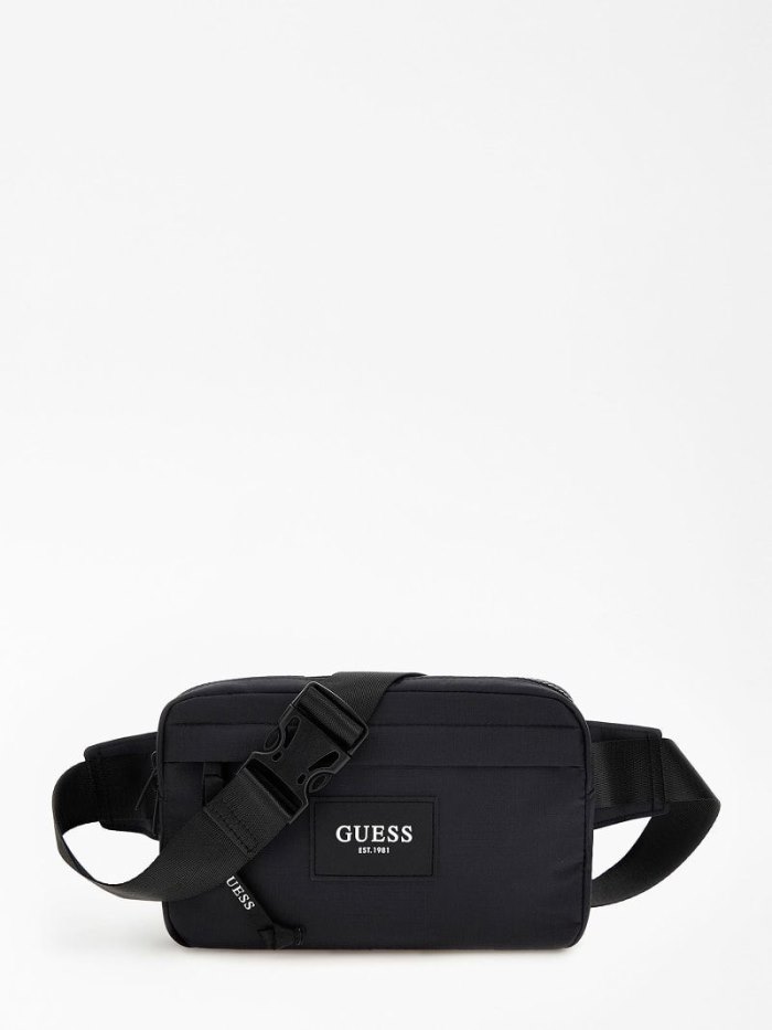 Guess Front Logo Patch Bum Bag Erkek Bum Bags Siyah | TR-100902