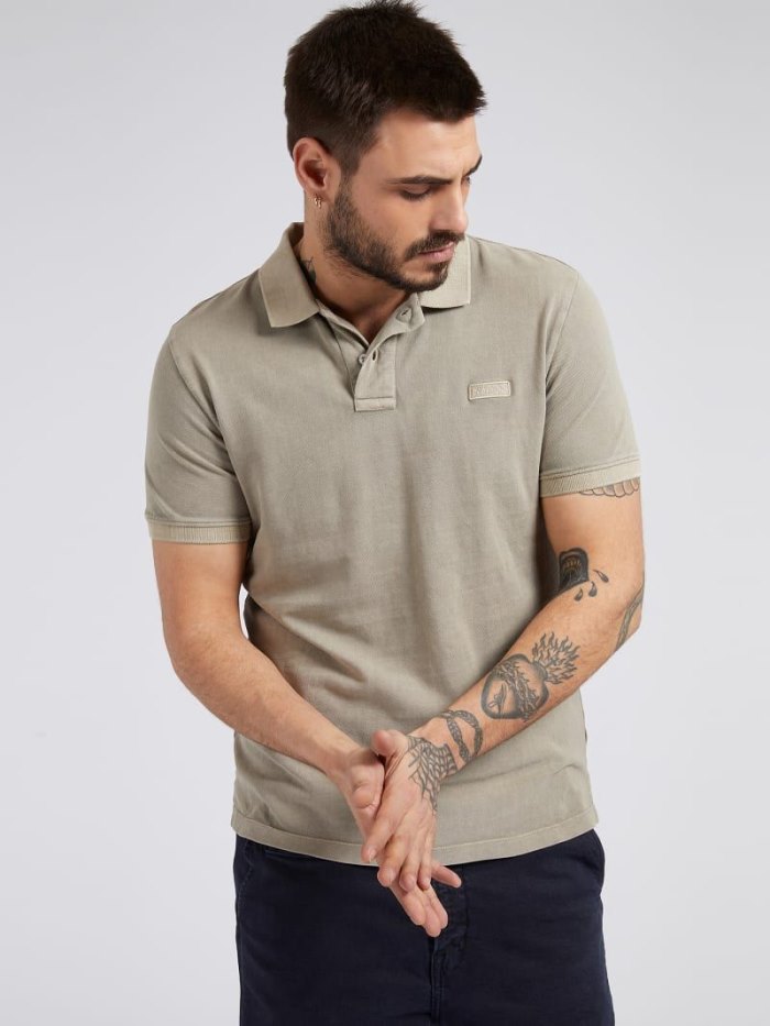 Guess Front Logo Polo Erkek Polo Gömlek Gri | TR-248603