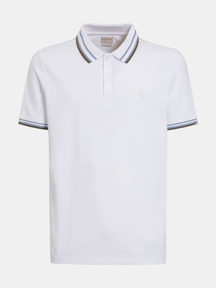 Guess Front Logo Polo Erkek Polo Gömlek Beyaz | TR-613783