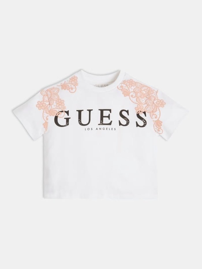 Guess Front Logo Print T-shirt With Rhinestones Çocuk Tişört Beyaz | TR-483961