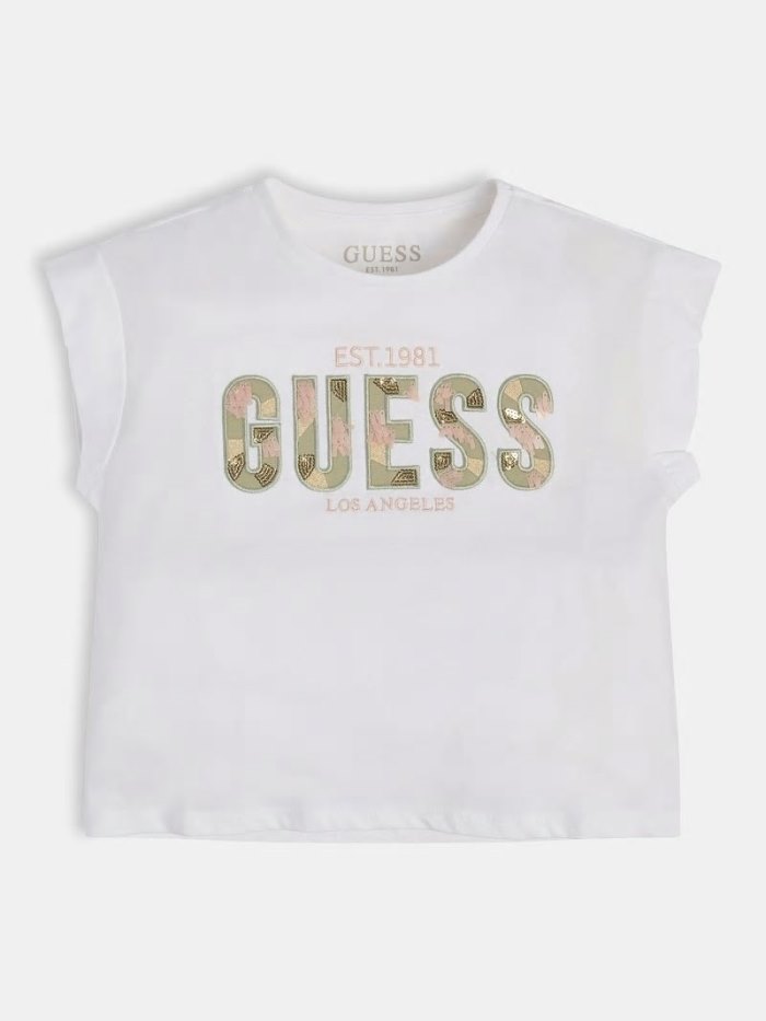 Guess Front Logo Print Çocuk Tişört Beyaz | TR-898357