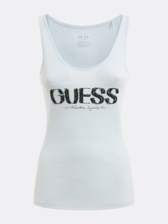 Guess Front Logo Tank Top Kadın Atlet Açık Mavi | TR-695625