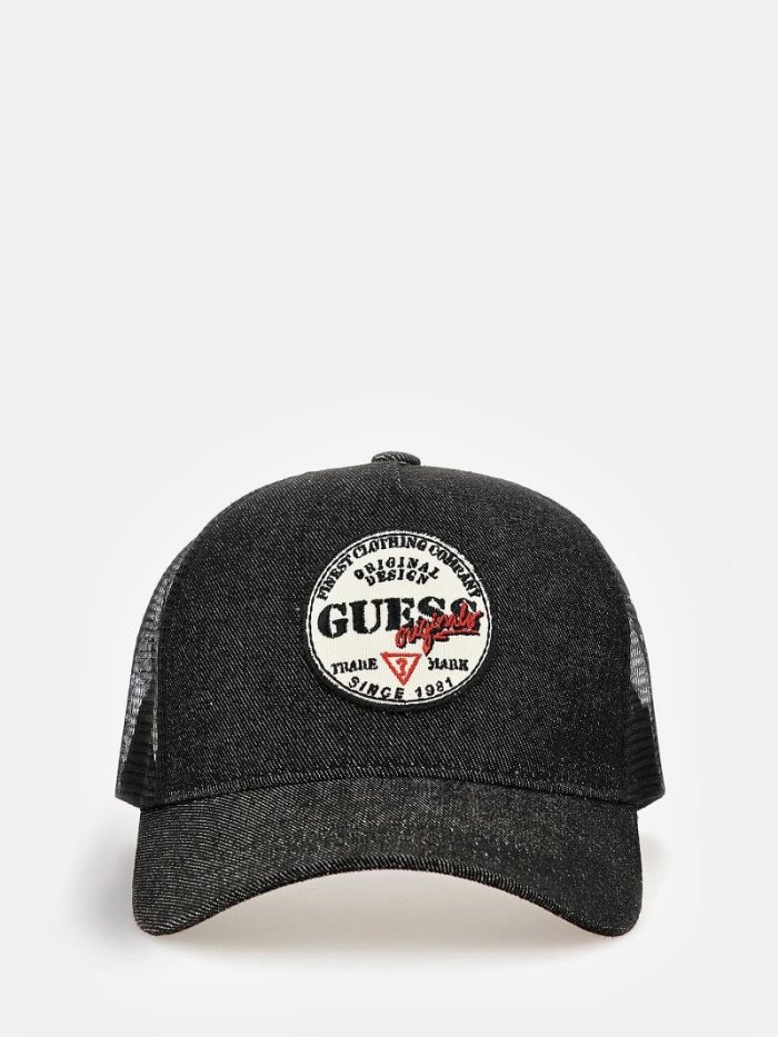 Guess Front Patch Erkek Baseball Cap Siyah | TR-349357