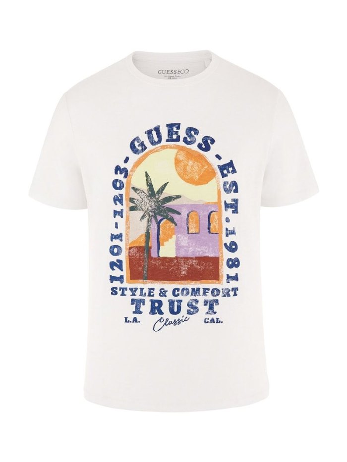 Guess Front Print Erkek Tişört Beyaz | TR-267541