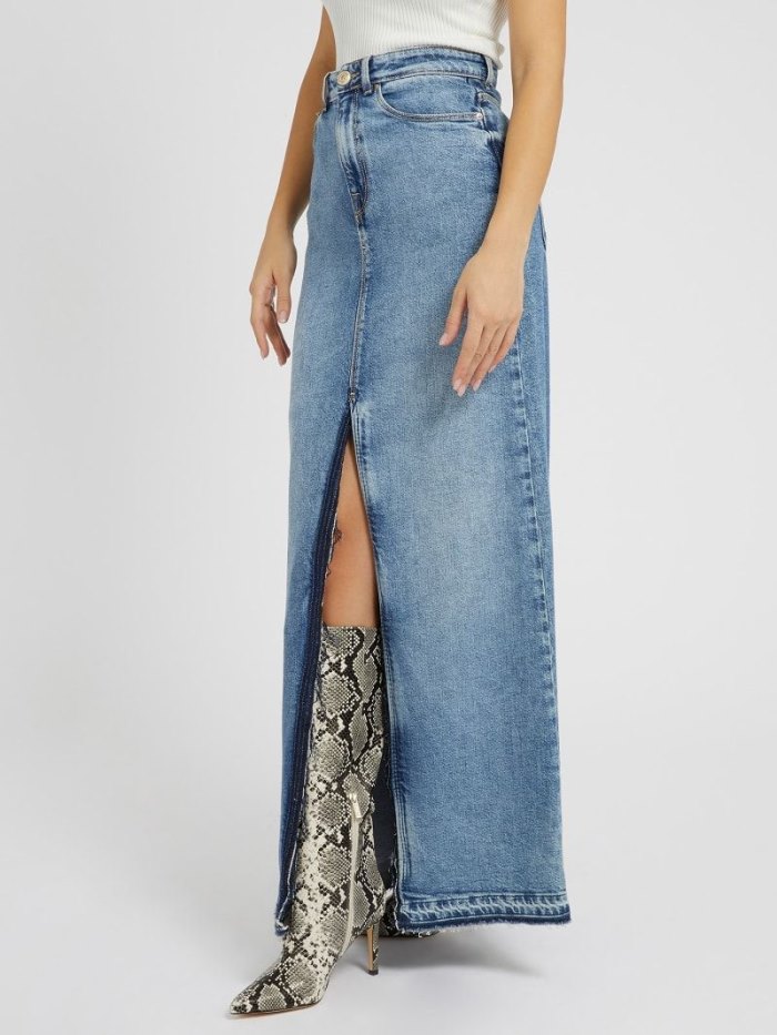 Guess Front Split Denim Maxi Kadın Etek Mavi | TR-912316