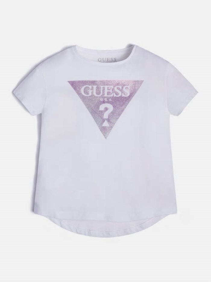 Guess Front Tringle Logo Çocuk Tişört Beyaz | TR-996375