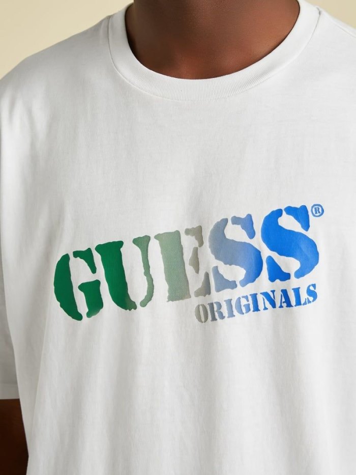 Guess Front-logo Erkek Tişört Beyaz | TR-913818