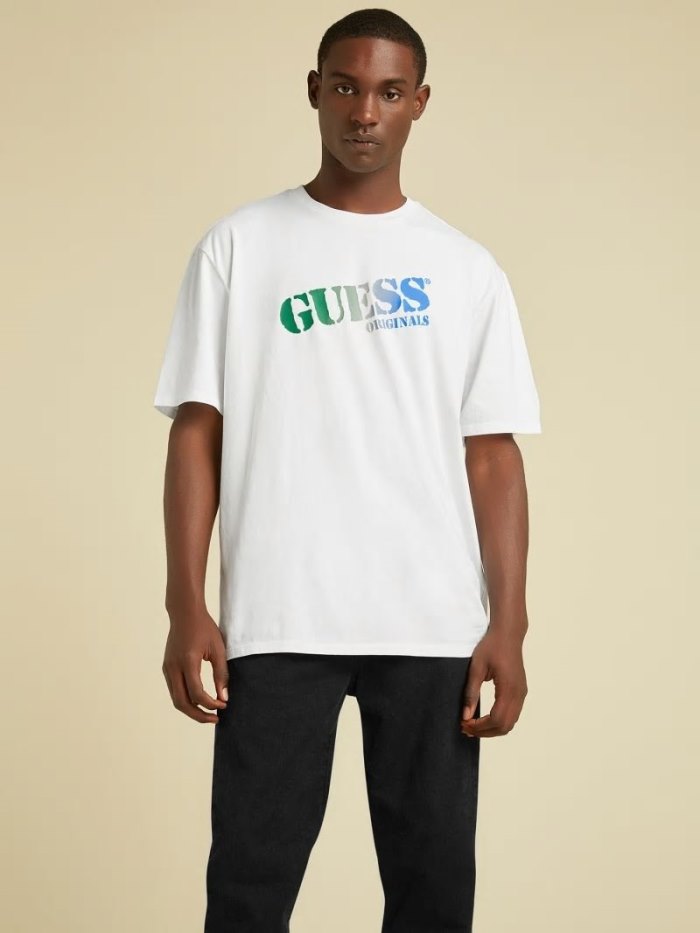 Guess Front-logo Erkek Tişört Beyaz | TR-913818