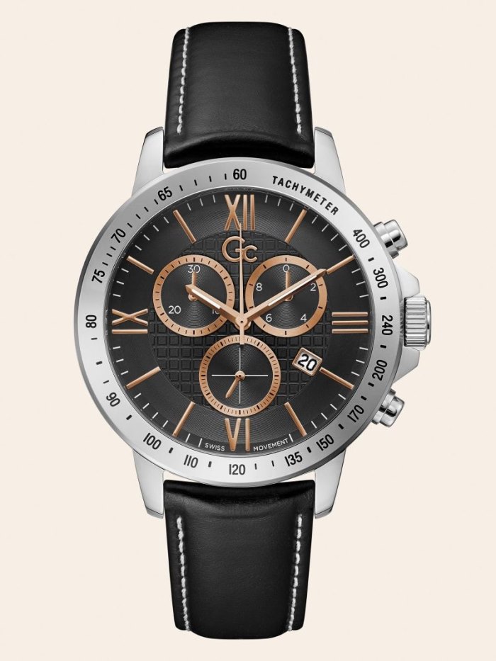 Guess GC Real Deri Kronograf Erkek Saat Gümüş Pembe Altın | TR-633280