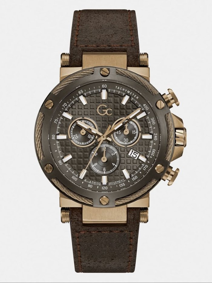 Guess GC Real Deri Kronograf Erkek Saat Kahverengi | TR-764984