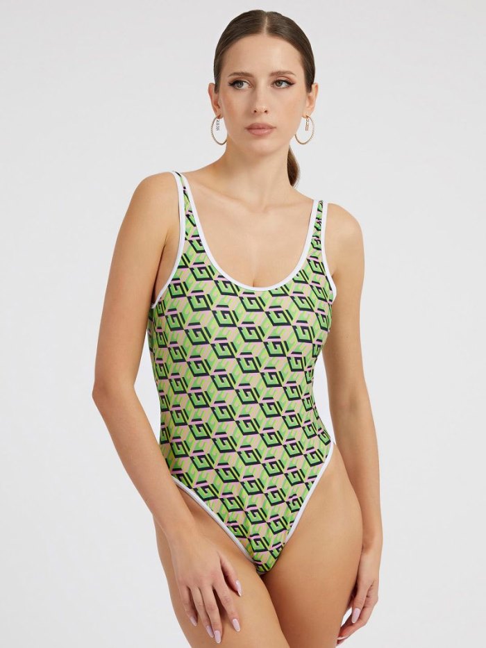 Guess G Cube Sportif Kadın One Piece Swimsuits Yeşil | TR-239066