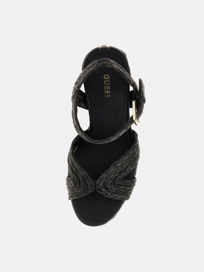 Guess Gabin Raffia Kadın Sandalet Siyah | TR-803565