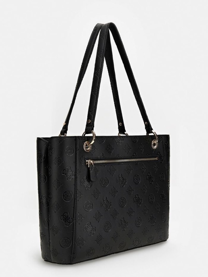 Guess Galeria Embossed Logo Tote Bag Kadın Çanta Siyah | TR-038039