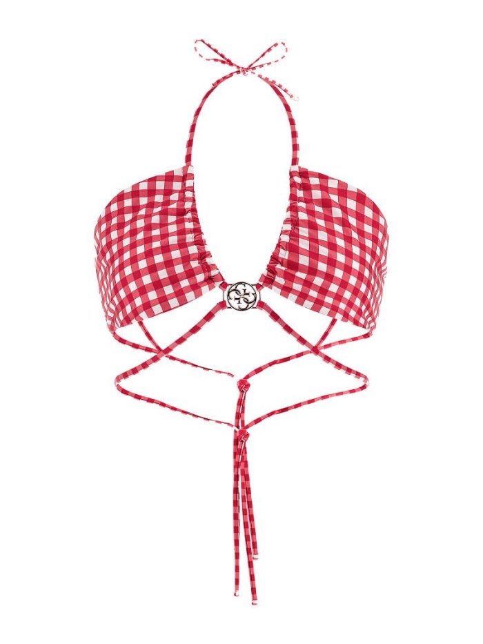 Guess Gingham Check Triangle Kadın Bikini Bra Kırmızı | TR-230516