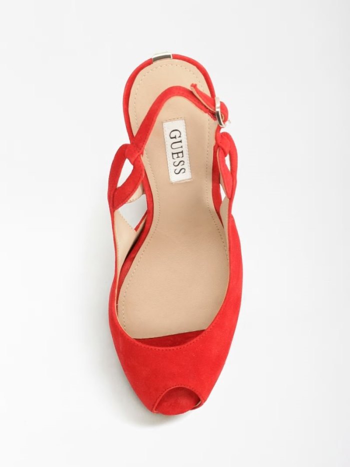 Guess Ginnia Peep-toe Süet Kadın Sandalet Kırmızı | TR-679345