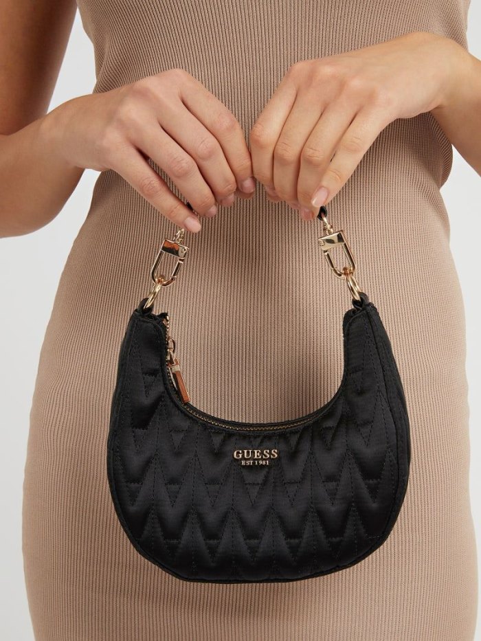 Guess Golden Rock Kapitone Mini Kadın Hobo Çanta Siyah | TR-221779