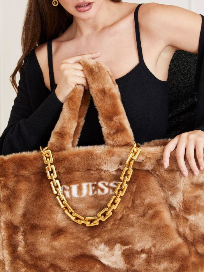 Guess Helma Faux Fur Kadın Alışveriş Çantası Gri | WM60MJCL