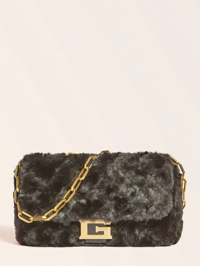 Guess Helma Faux Fur Kadın Çapraz Askılı Çanta Siyah | TR-954240