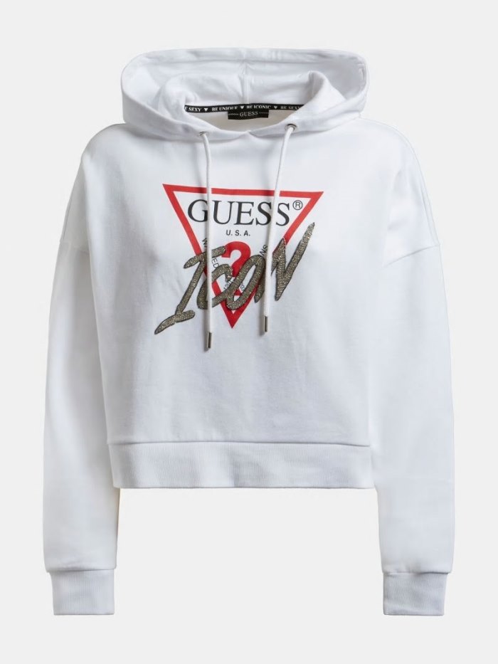 Guess Icon Logo Hoodie Kadın Tişörtü Beyaz | TR-695490