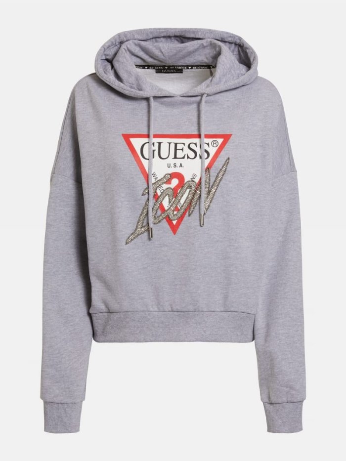 Guess Icon Logo Hoodie Kadın Tişörtü Gri | TR-834784