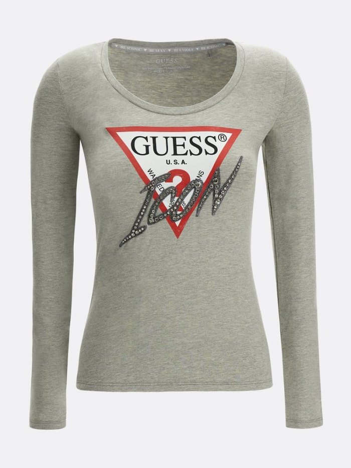 Guess Icon Logo Kadın Tişört Gri | TR-098832