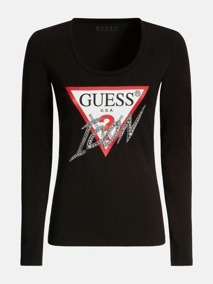 Guess Icon Logo Kadın Tişört Siyah | TR-857331