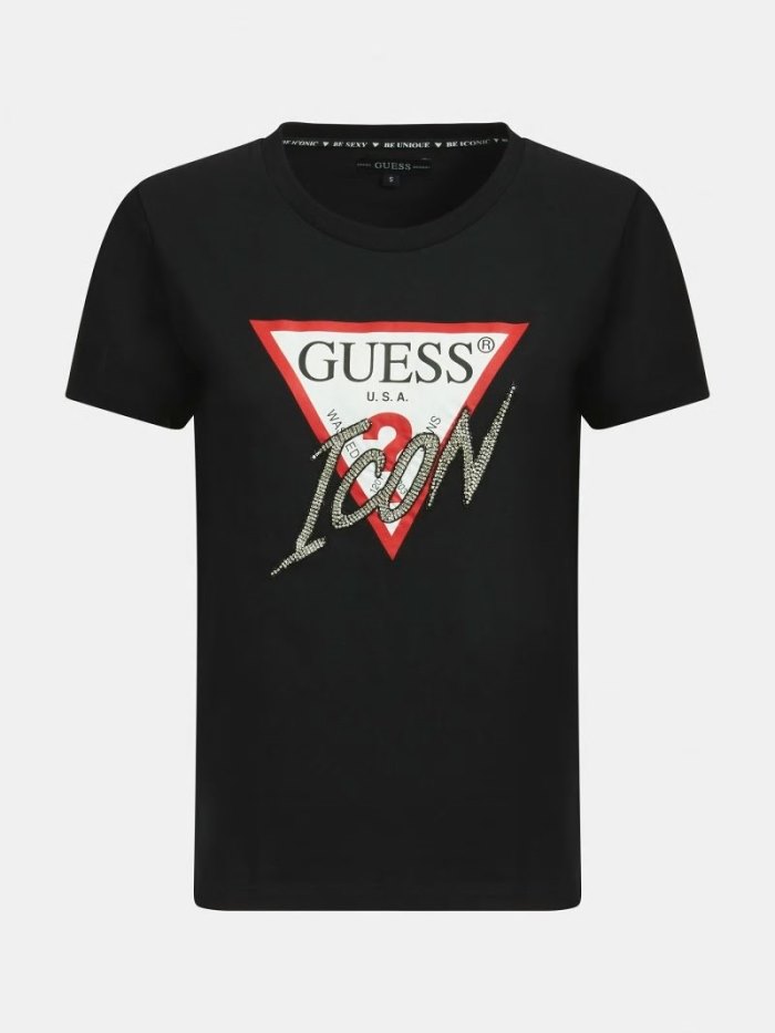 Guess Icon Logo Kadın Tişört Siyah | TR-966593