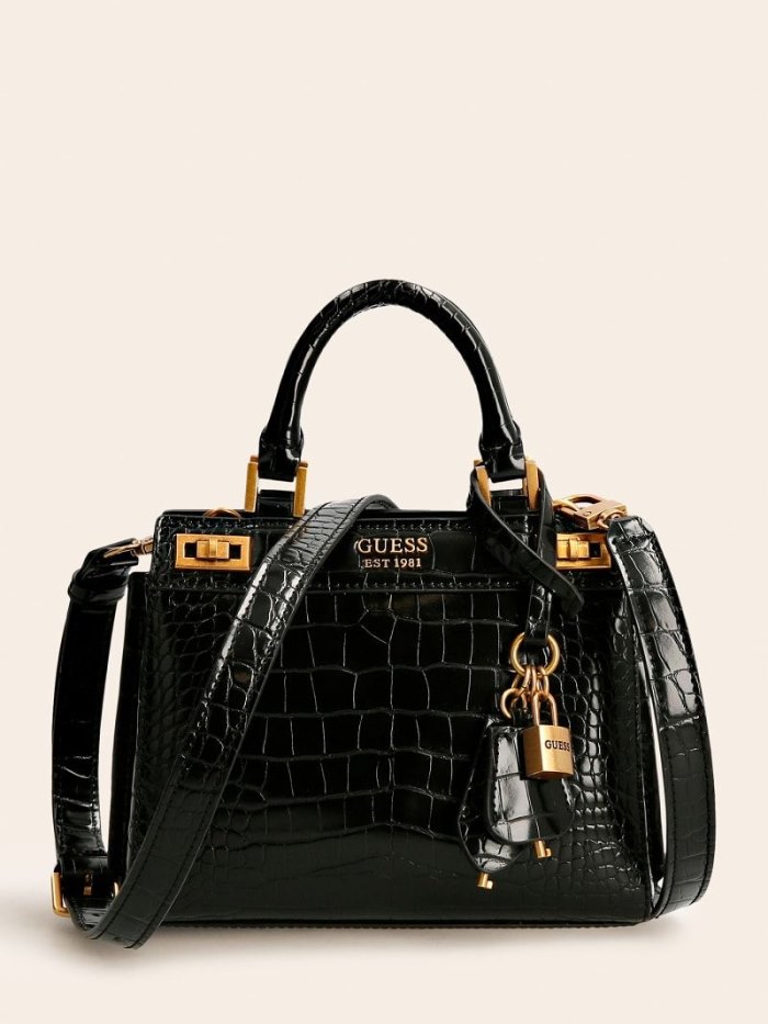 Guess Katey Croc Mini Kadın El Çantası Siyah | TR-360941