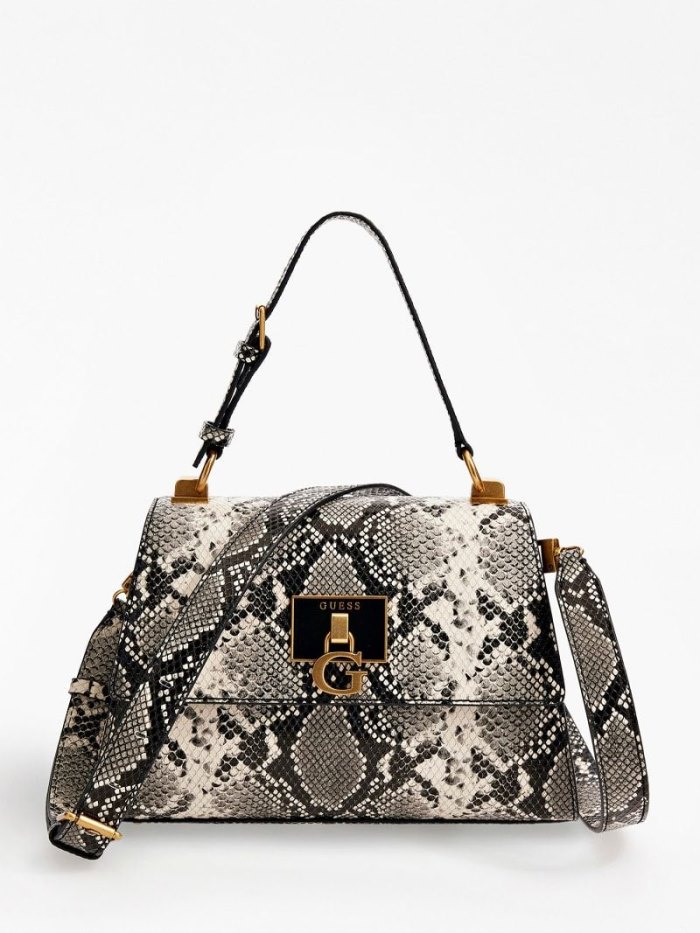 Guess Katey Python Print Kadın El Çantası Siyah | KGNPKQC4