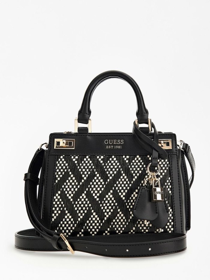 Guess Katey Raffia Mini Kadın El Çantası Siyah | TR-731379