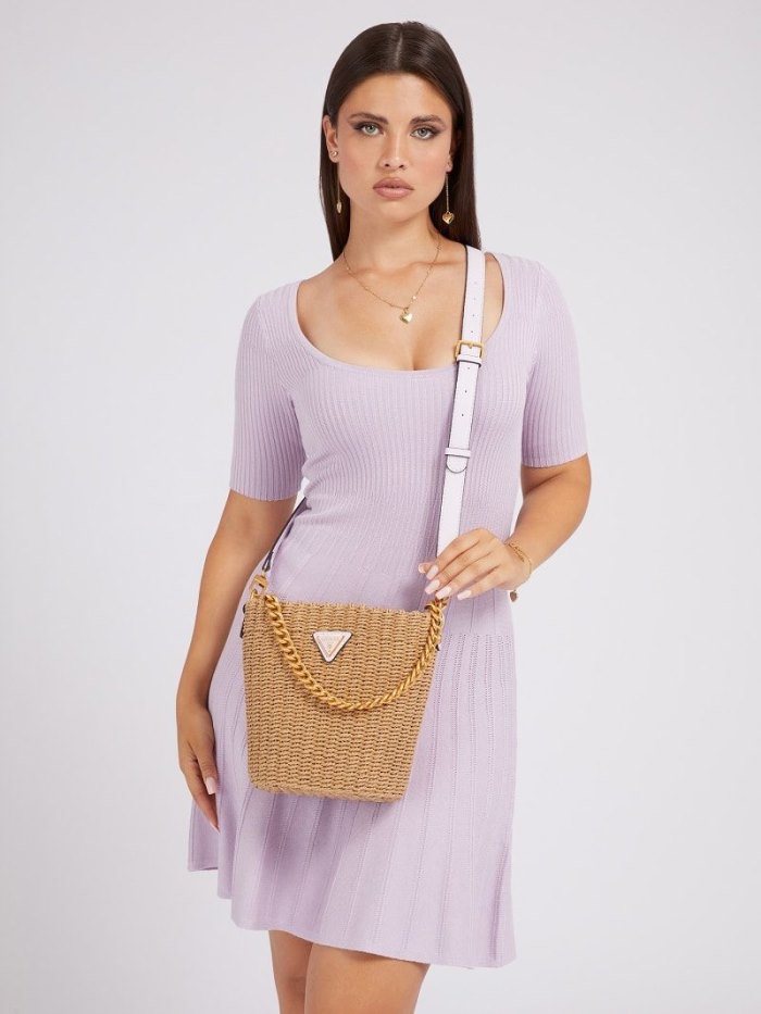 Guess Lilica Raffia Mini Bucket Bag Kadın Kova Çanta Lilac | TR-241222