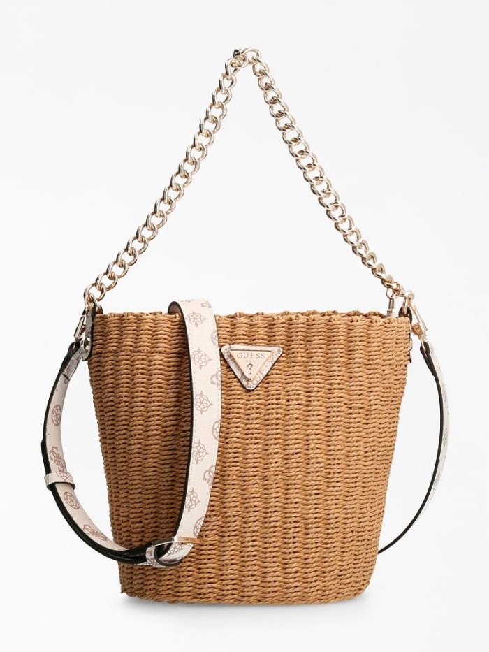 Guess Lilica Raffia Mini Bucket Bag Kadın Kova Çanta Bej Rengi | TR-852661