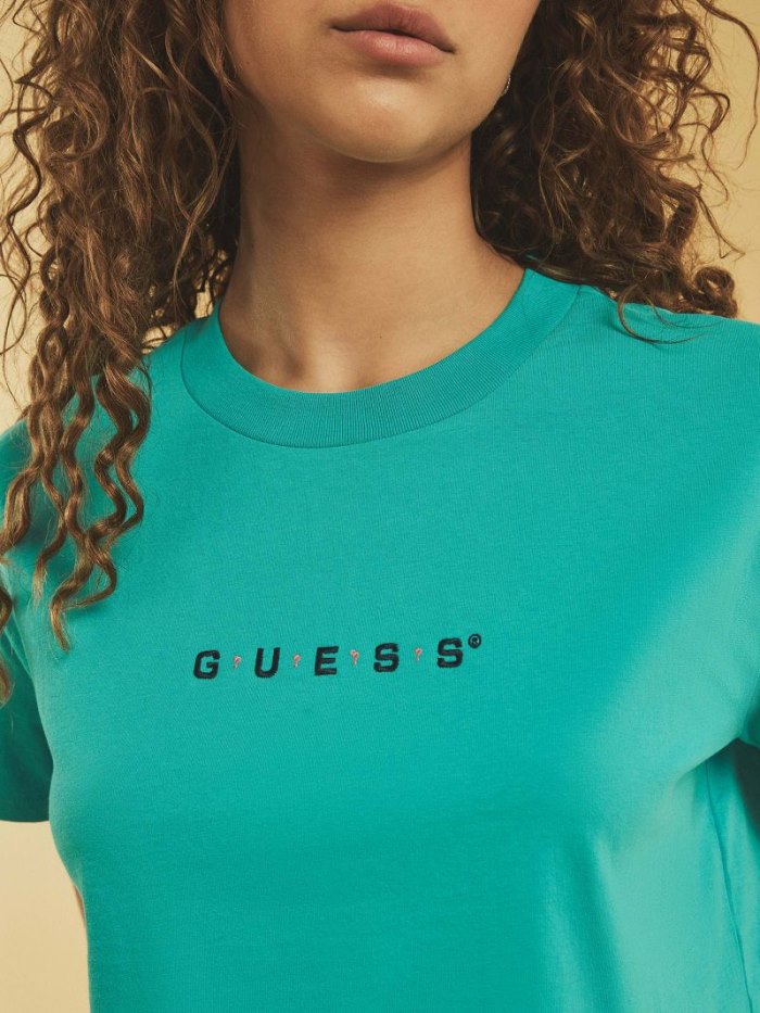 Guess Logo Crop Kadın Tişört Açık Mavi | TR-509716